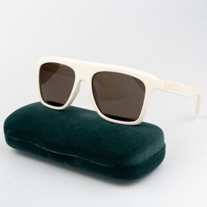 NEW Gucci GG1570S 003 Matte White Brown Unisex Pilot Sunglasses GG 1570S